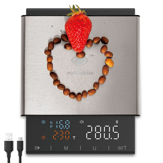 Popsweeter Coffee Scale, Food Scale 6.6lb with 3-Color Display Areas,Two Timing Modes, Smart Powder-Water Ratio,0.05oz/0.1g Precision, 6 Units,Digital Kitchen Scale for Pour Over, Roasting, Cooking