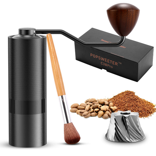 Manual Coffee Grinder, 7-Cell Replaceable Stainless Steel Cone Burrs, Metal One-piece Body, Origin Adjustment, 72 Levels of Precision Grind Settings, Black, Great Hand Coffee Grinder Gift